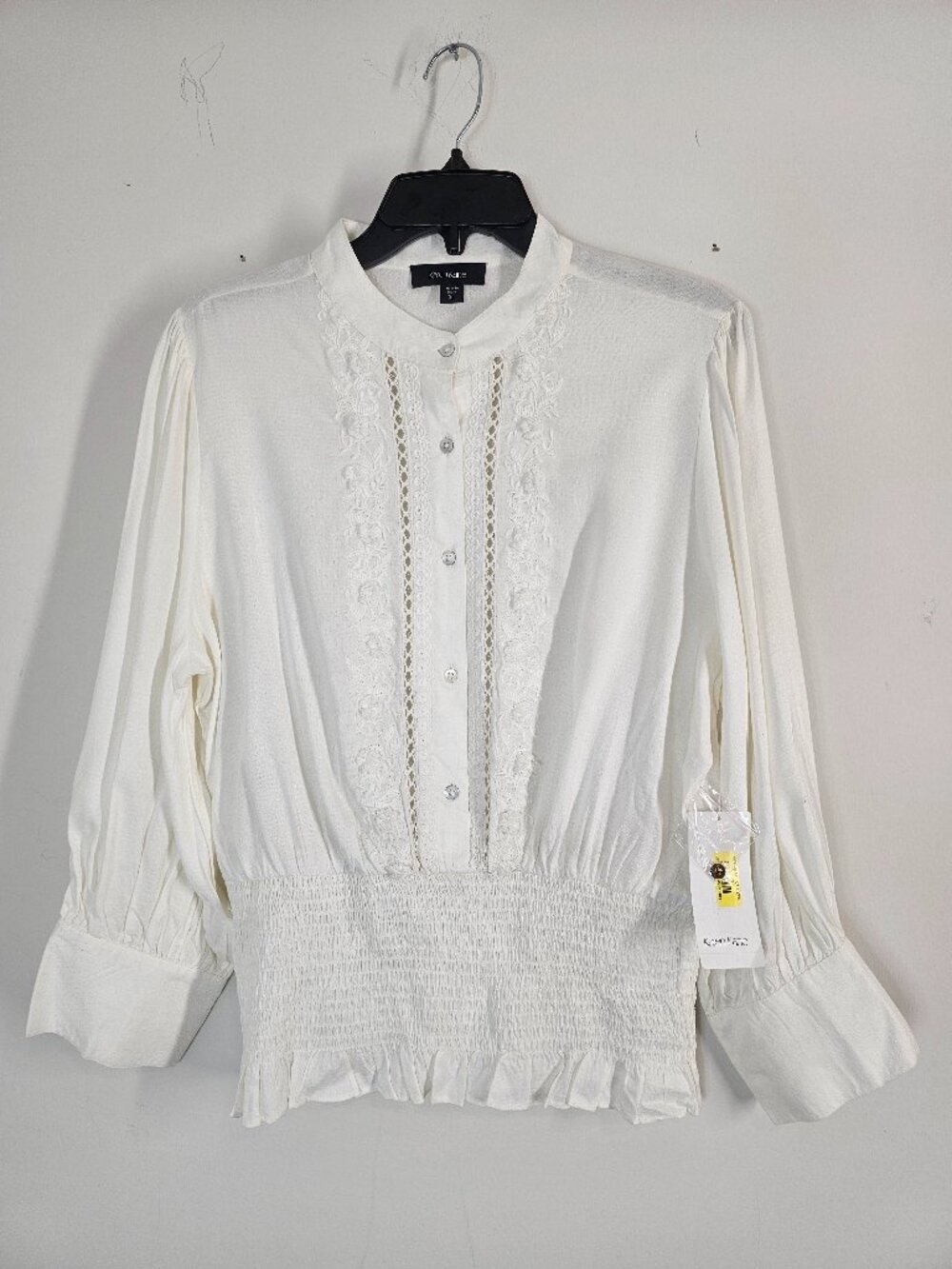 Karen Kane Smock Waist Off White Embroidery Eyelet Ruffle Fairy Whimsy Top XL